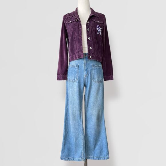 Purple Trucker Jacket 100% Cotton Sz 2 Spacecore Festival Y2K Semi Cropped - Picture 8 of 9